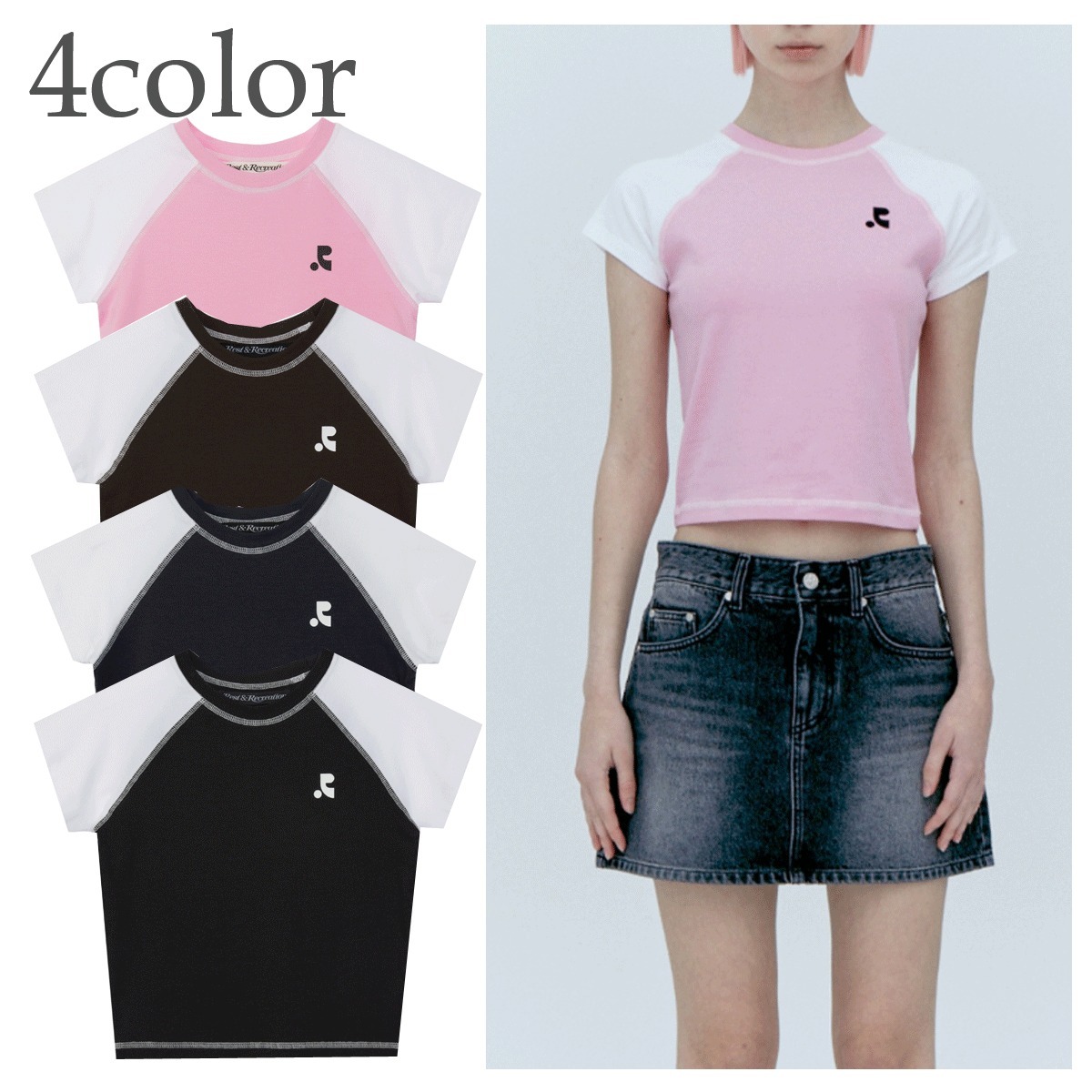 Tシャツ・カットソー Rest & Recreation RAGLAN CROP TOP 4BFK586