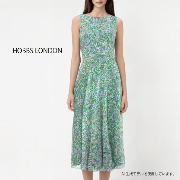 【HOBBS LONDON】JESS FIT AND FLARE DRESS シフォンワンピース