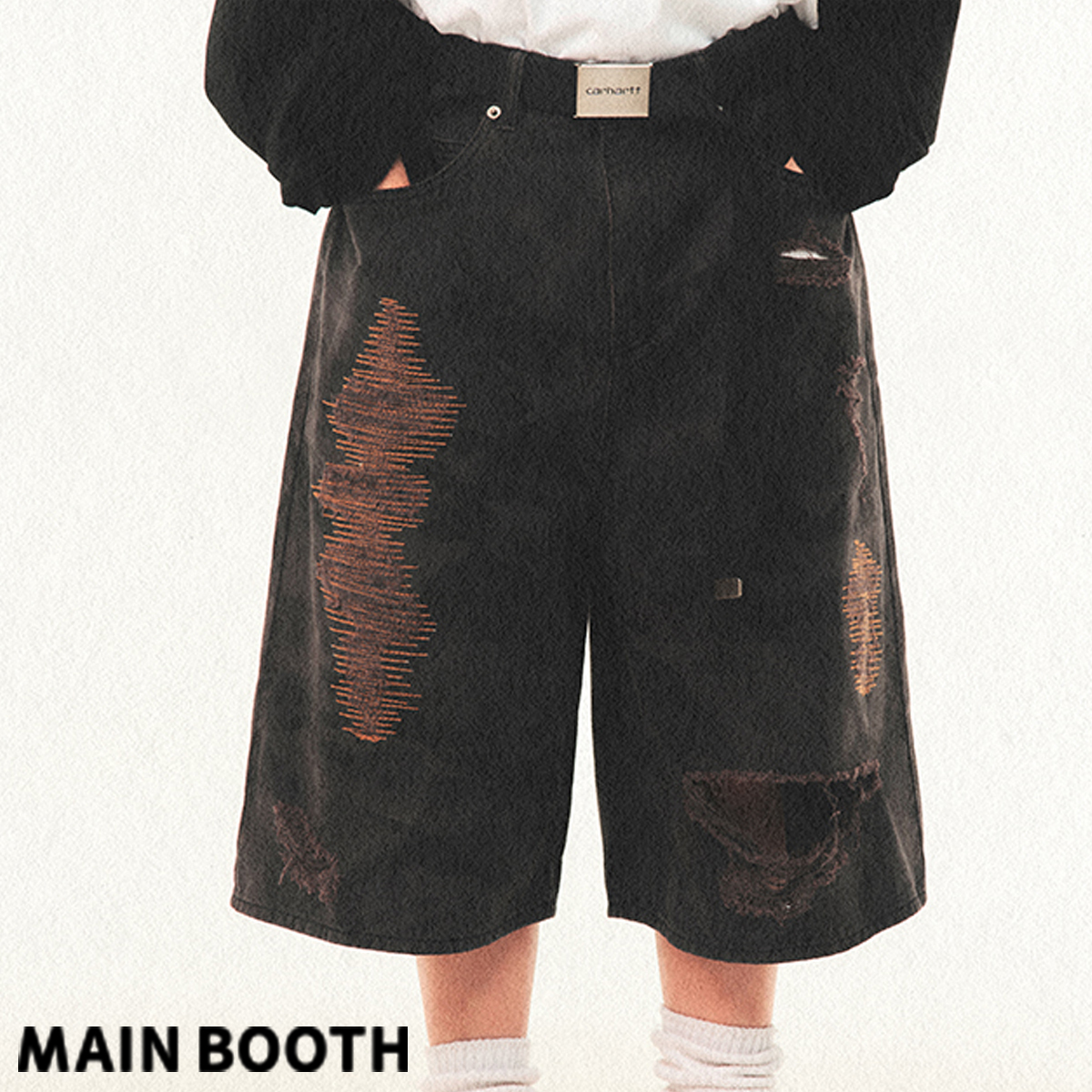 ★MAINBOOTH★Destroyed Camo Shorts(VINTAGE BLACK)★正規品