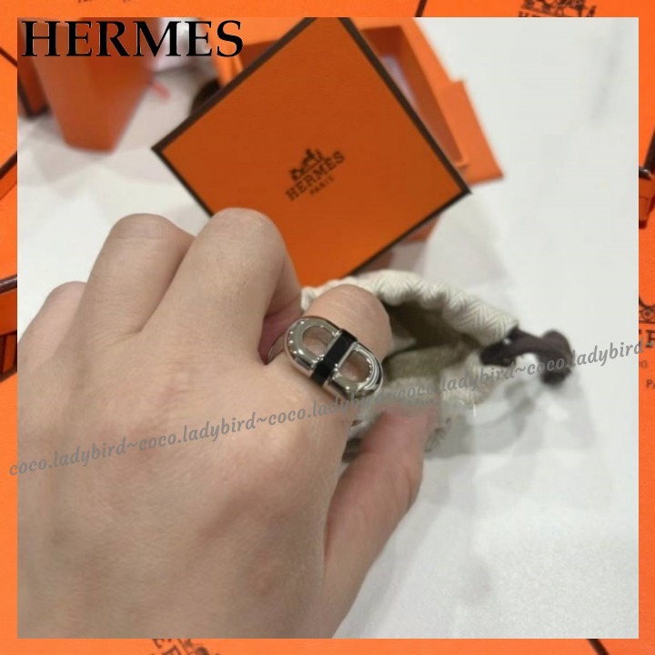 ☆シンプル 黒ラインが素敵☆【Hermes】マイヨンシルバーリング