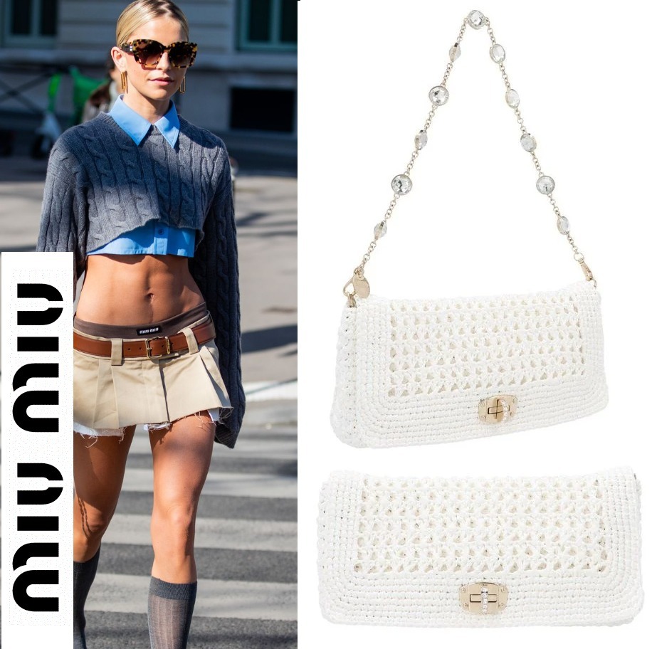 セール●MiuMiu●フォールドオーバーショルダーバッグ●ホワイト
