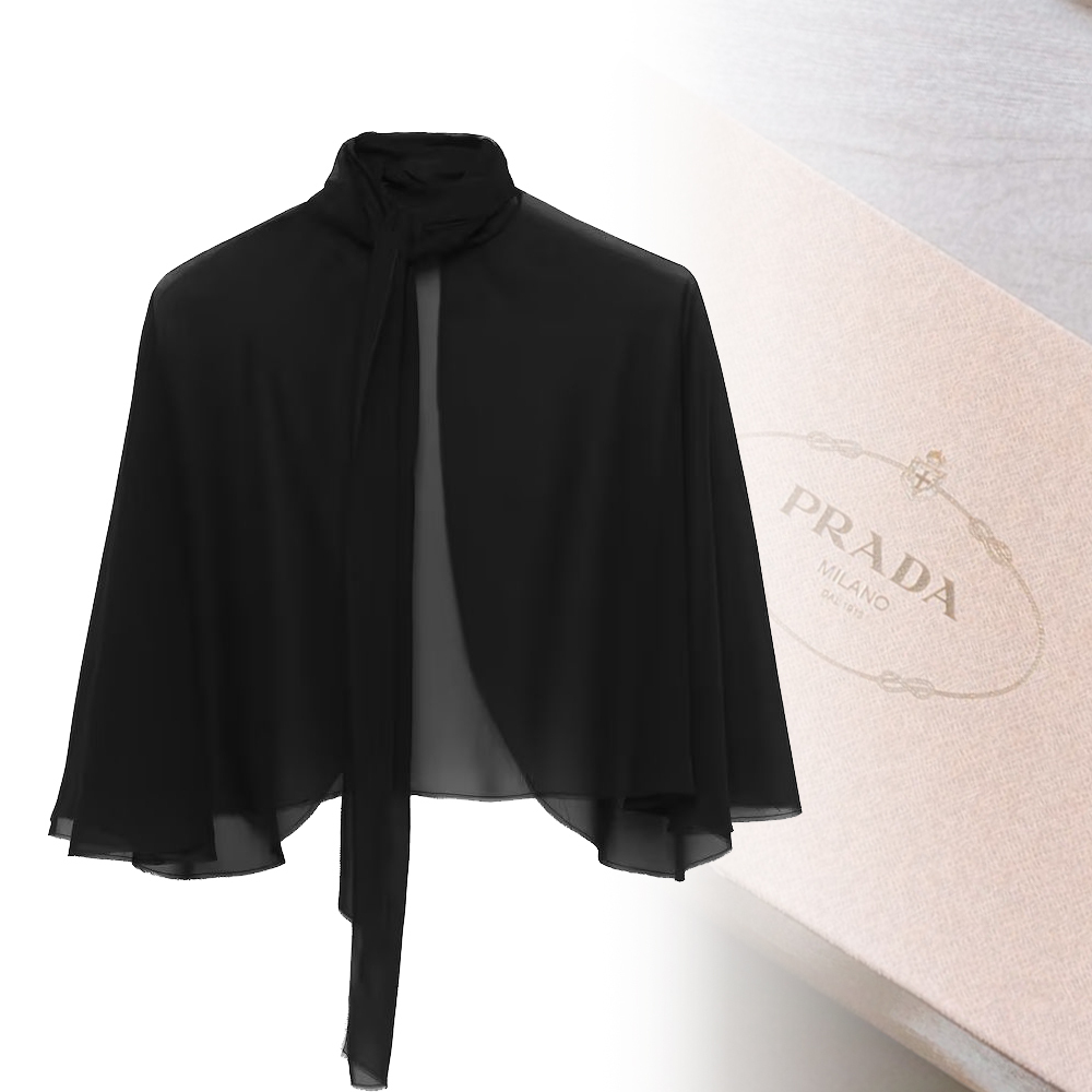 【PRADA】ボウタイ付き ジョーゼット ケープ Black 送料込