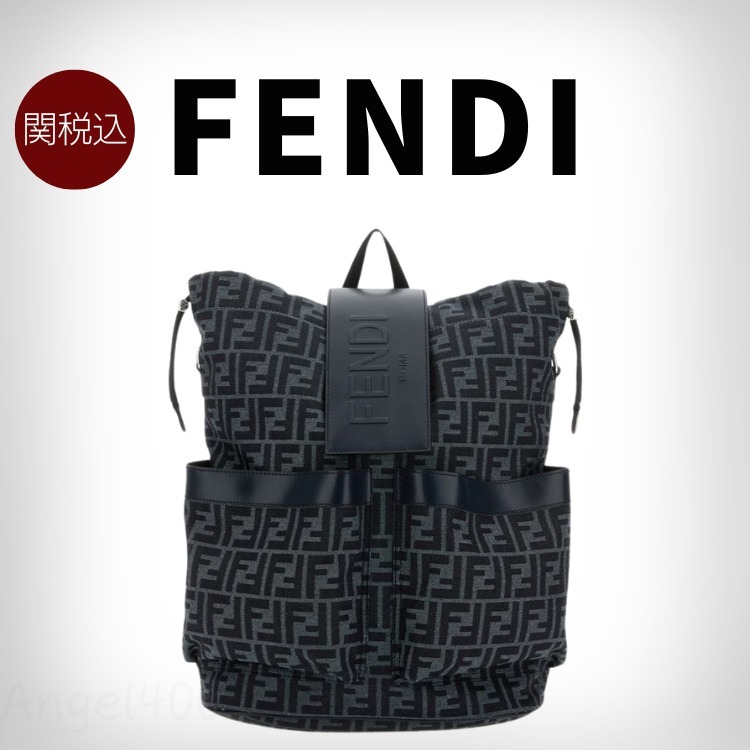 関税込FENDI ブルーFFジャカード バックパック