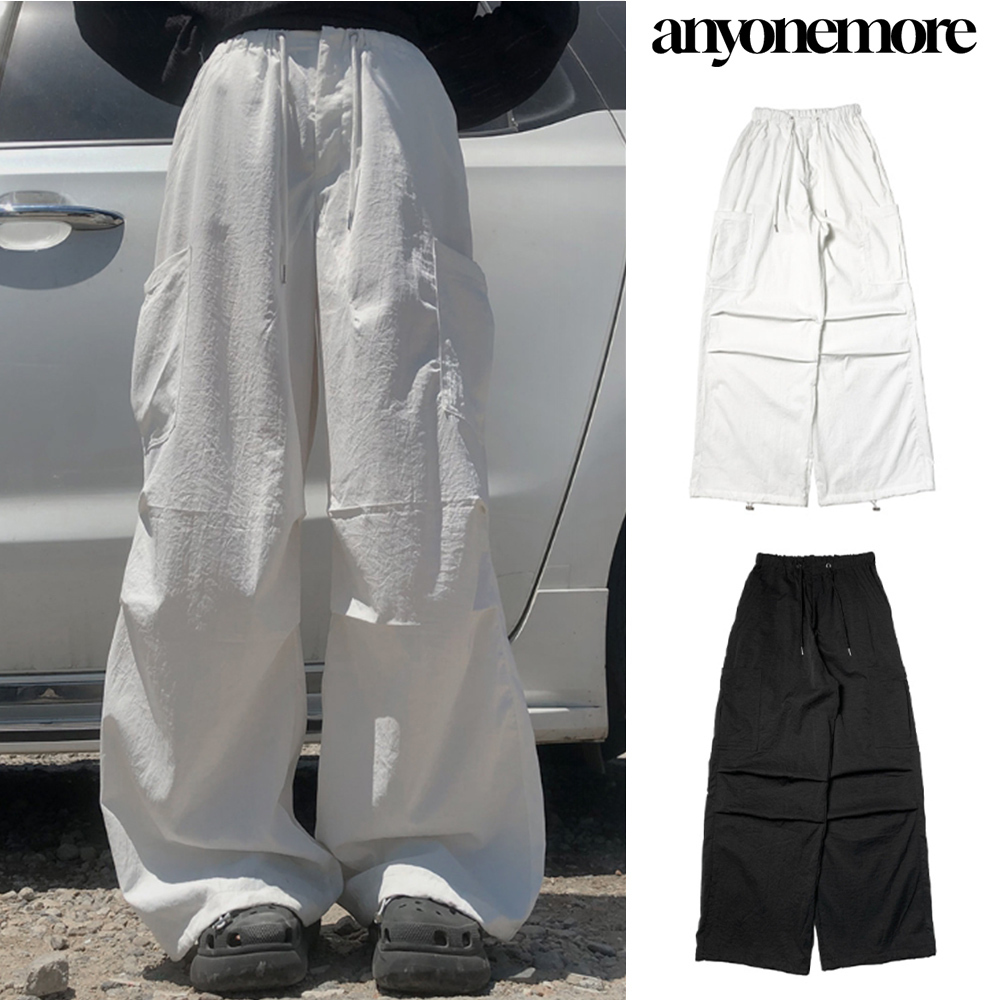 【Anyone more】Warning Nylon Parachute Cargo Pants
