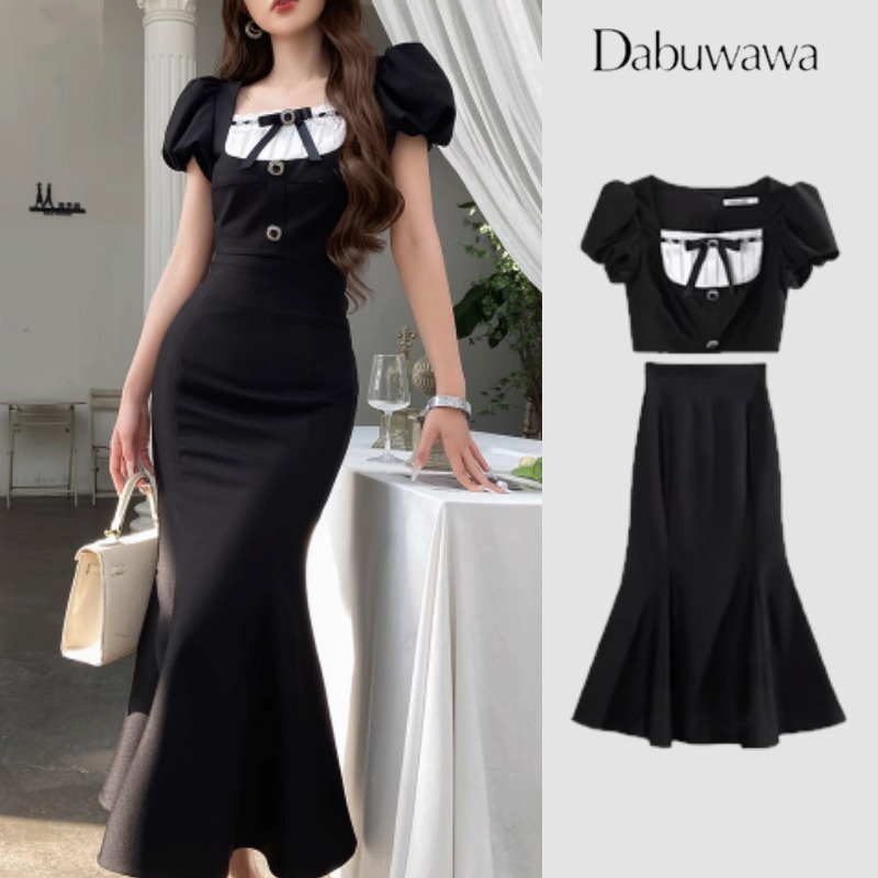 【DABUWAWA】ブラックトップス ロングスカート セットアップ