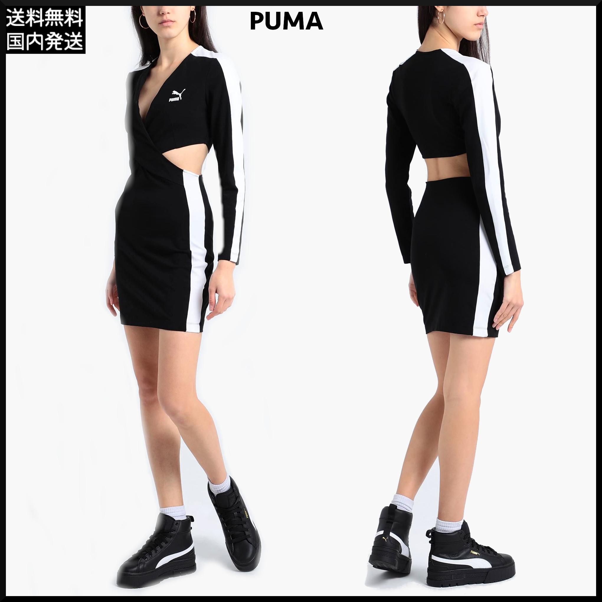 PUMA ロゴ カットアウト ブラック ワンピース T7 送料関税無料