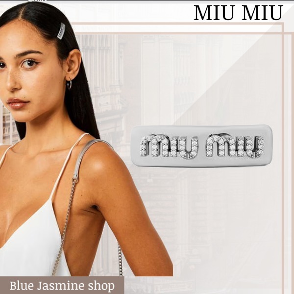 要在庫確認【関税無】MIU MIU / クリスタルロゴヘアクリップ