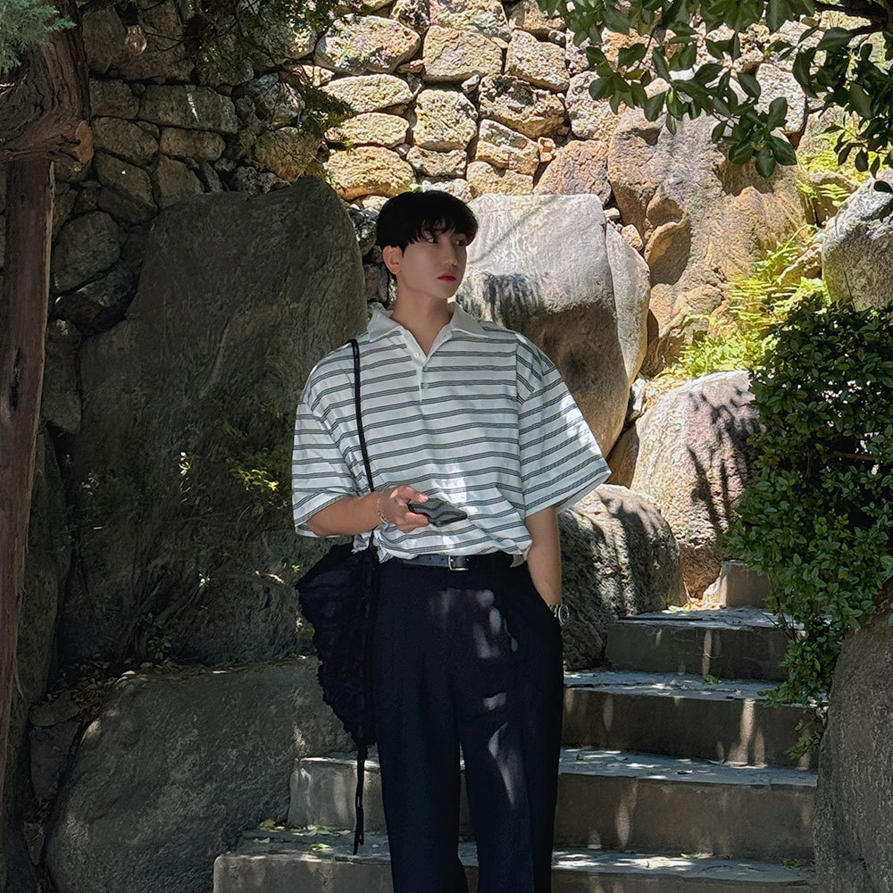Tシャツ・カットソー 3 TAP Line Retro Collar Short Sleeve T Shirt (3color) 3 TAP Line Retro Collar Short Sleeve T Shirt (3color)