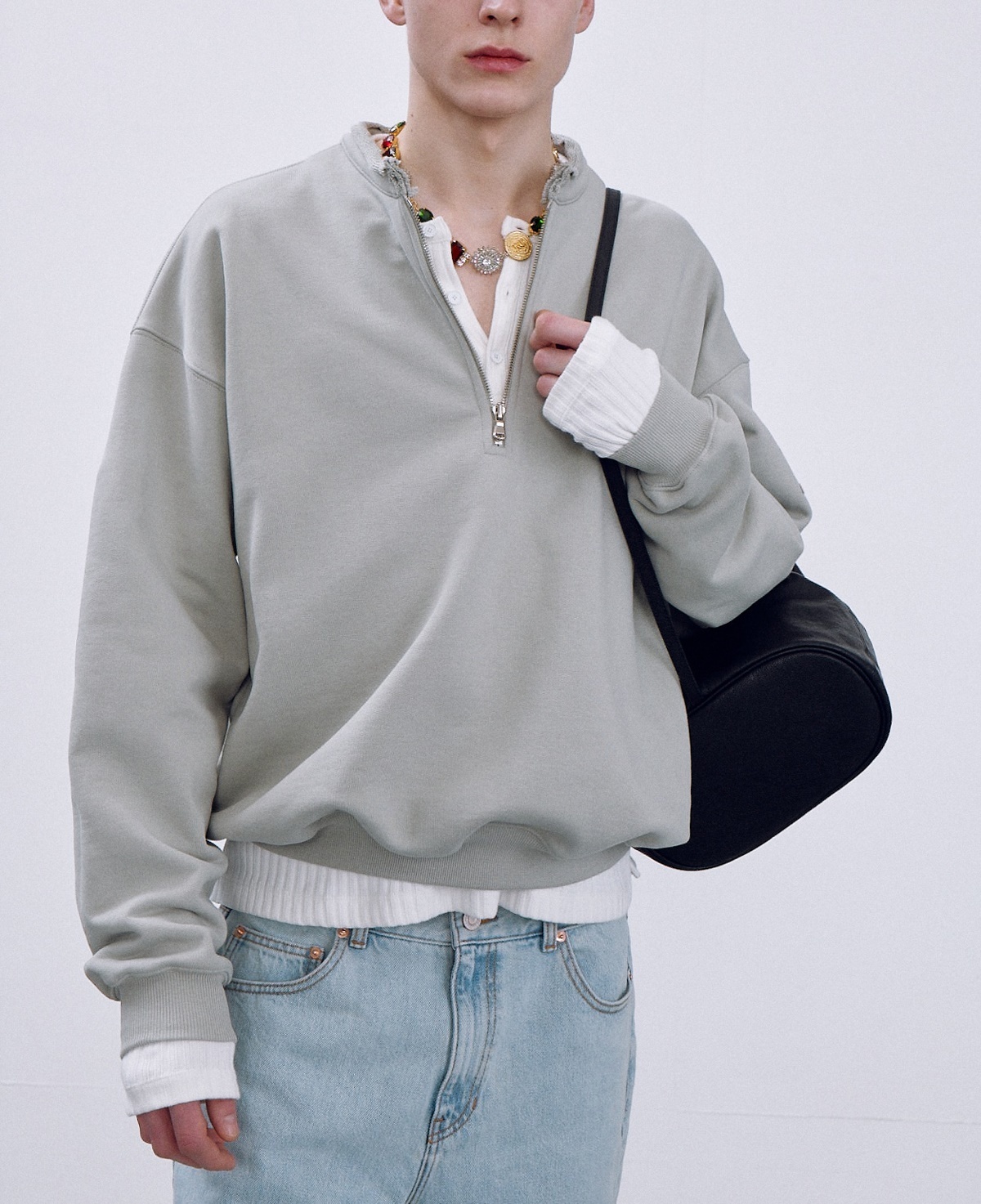 ☆RECTO☆RC LOGO JACQUARD PATCH HENLEY NECK T-SHIRT☆韓国