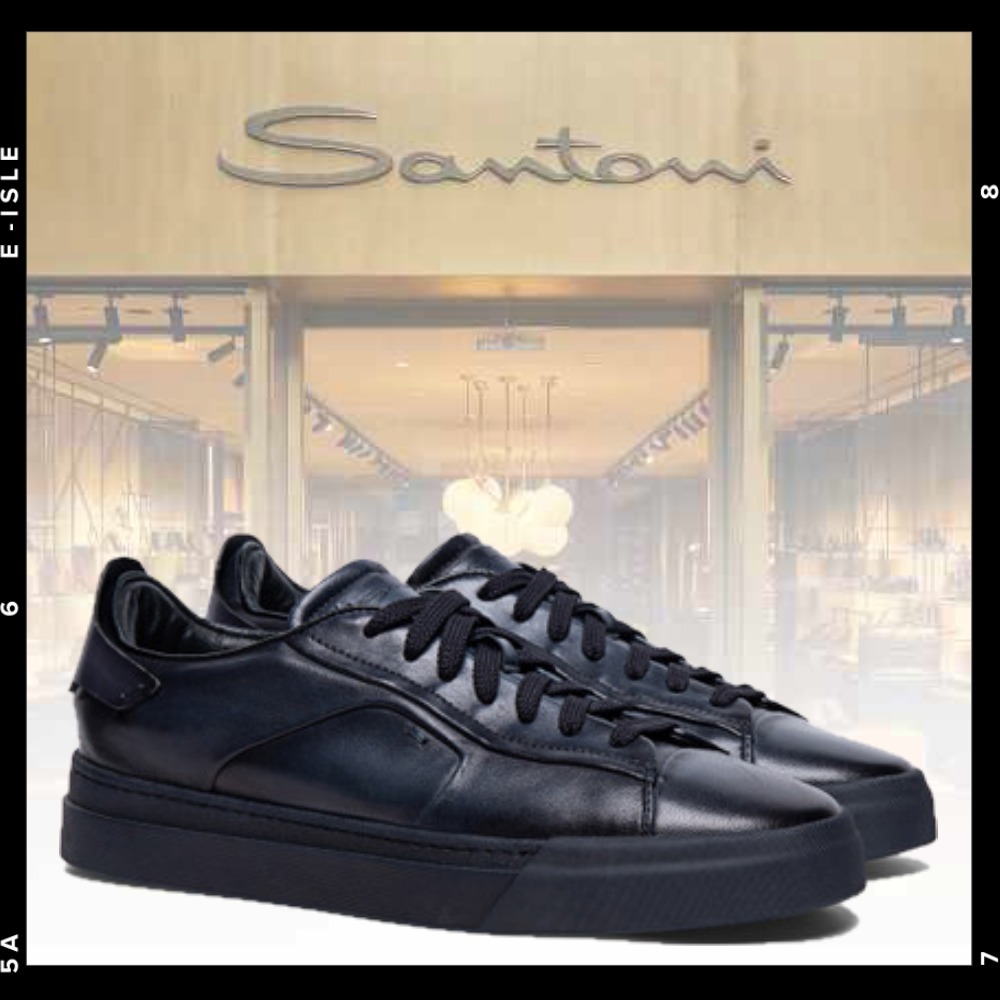 希少【SANTONI】ブルーレザースニーカー