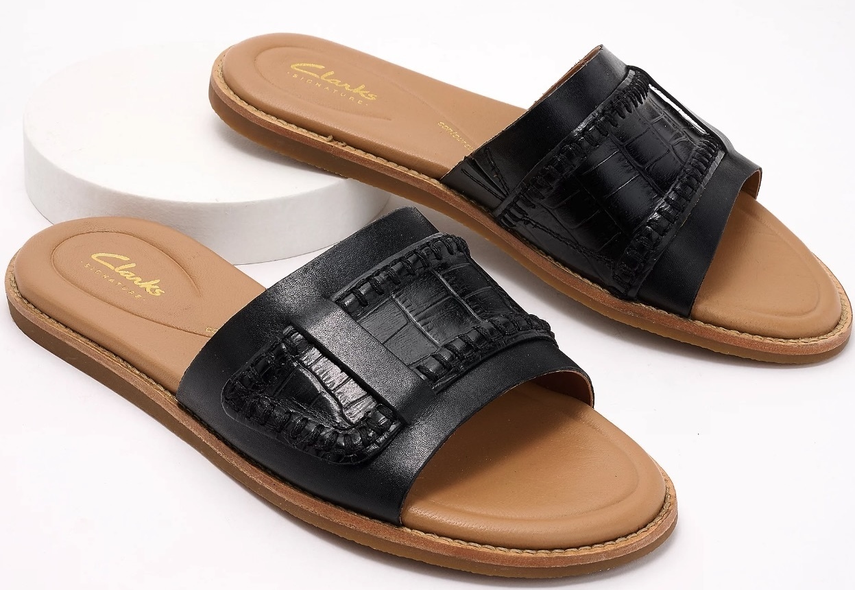 CLARKS スライド サンダル スニーカー ブラック クロコ型押し