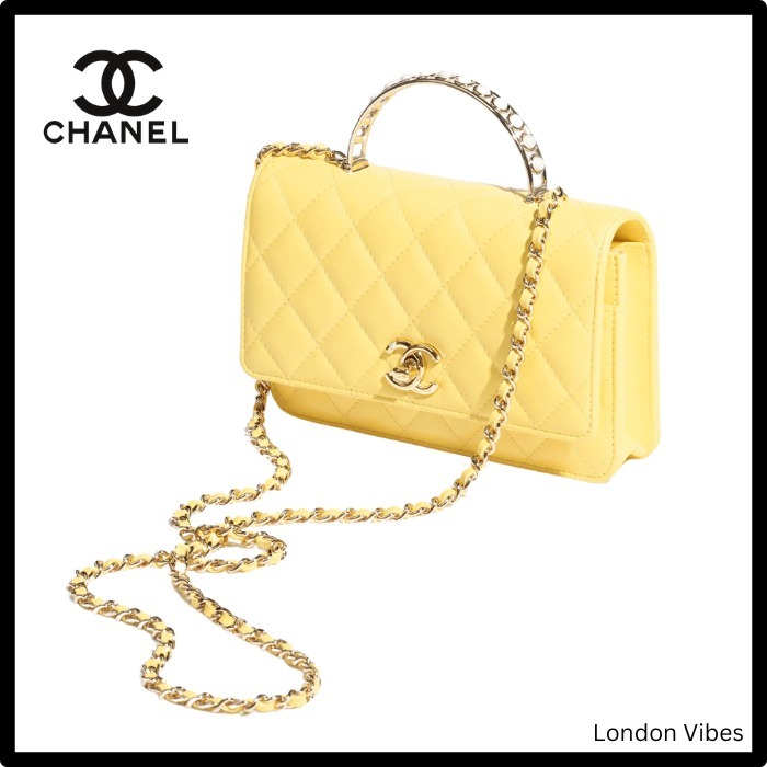 新作♪ CHANEL チェーンウォレット ラムスキン&パール イエロー