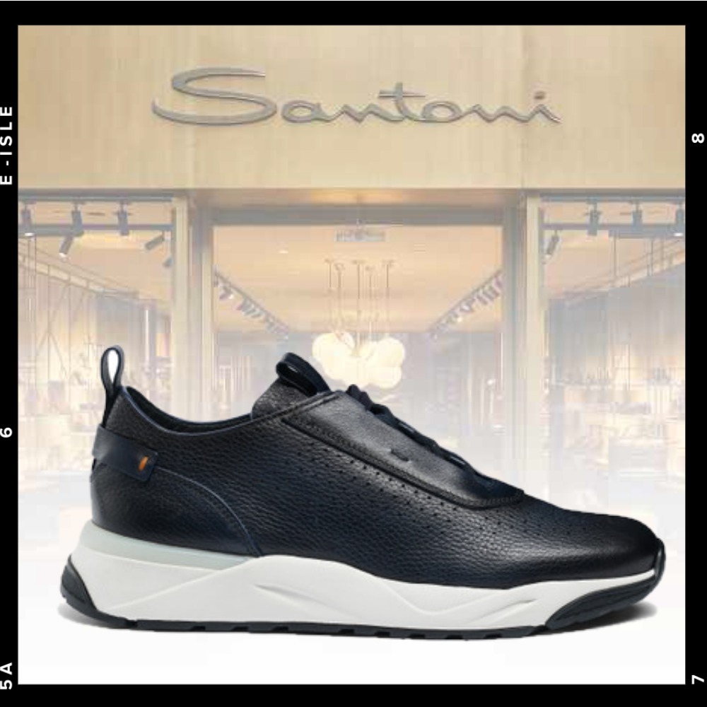 希少【SANTONI】ブルーレザーメンズスニーカー