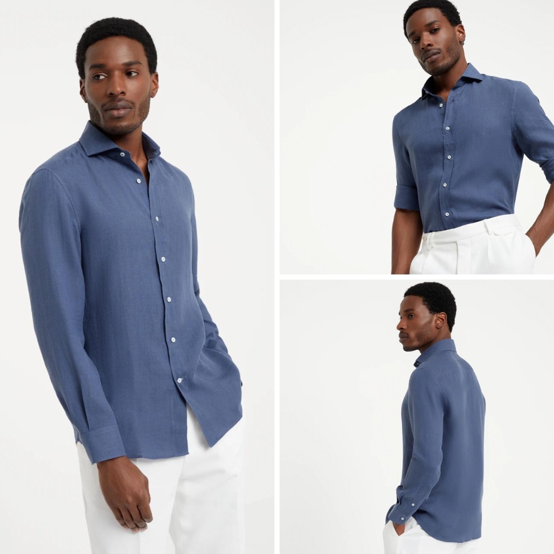 《送料無料》 BRUNELLO CUCINELLI hemp shirt withspread collar