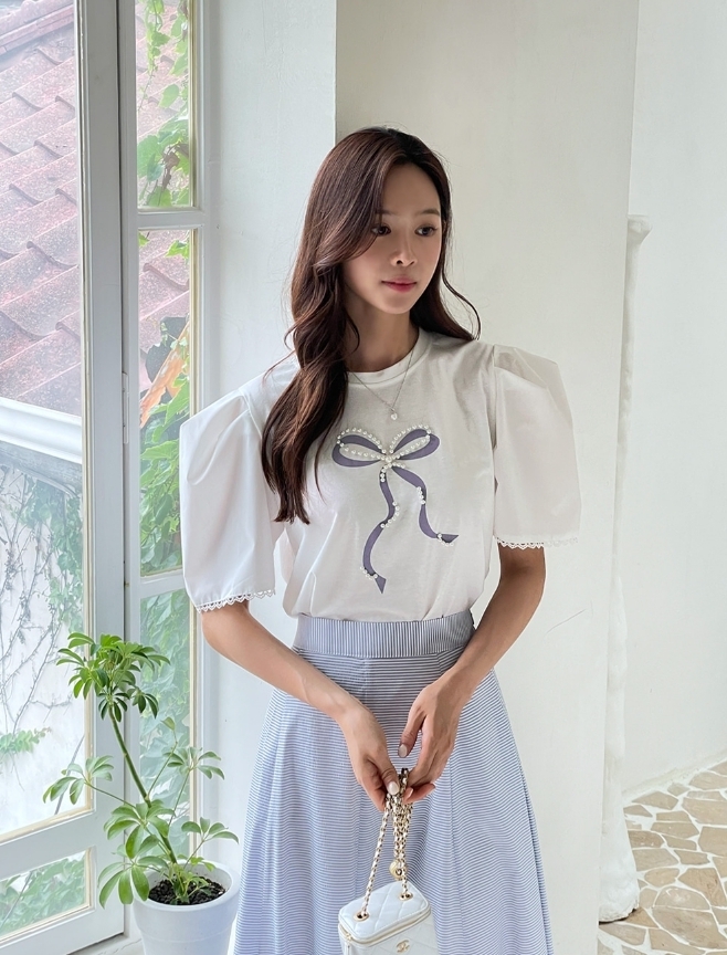 【I AM MARI】Delienne Ribbon Puff T-Shirt