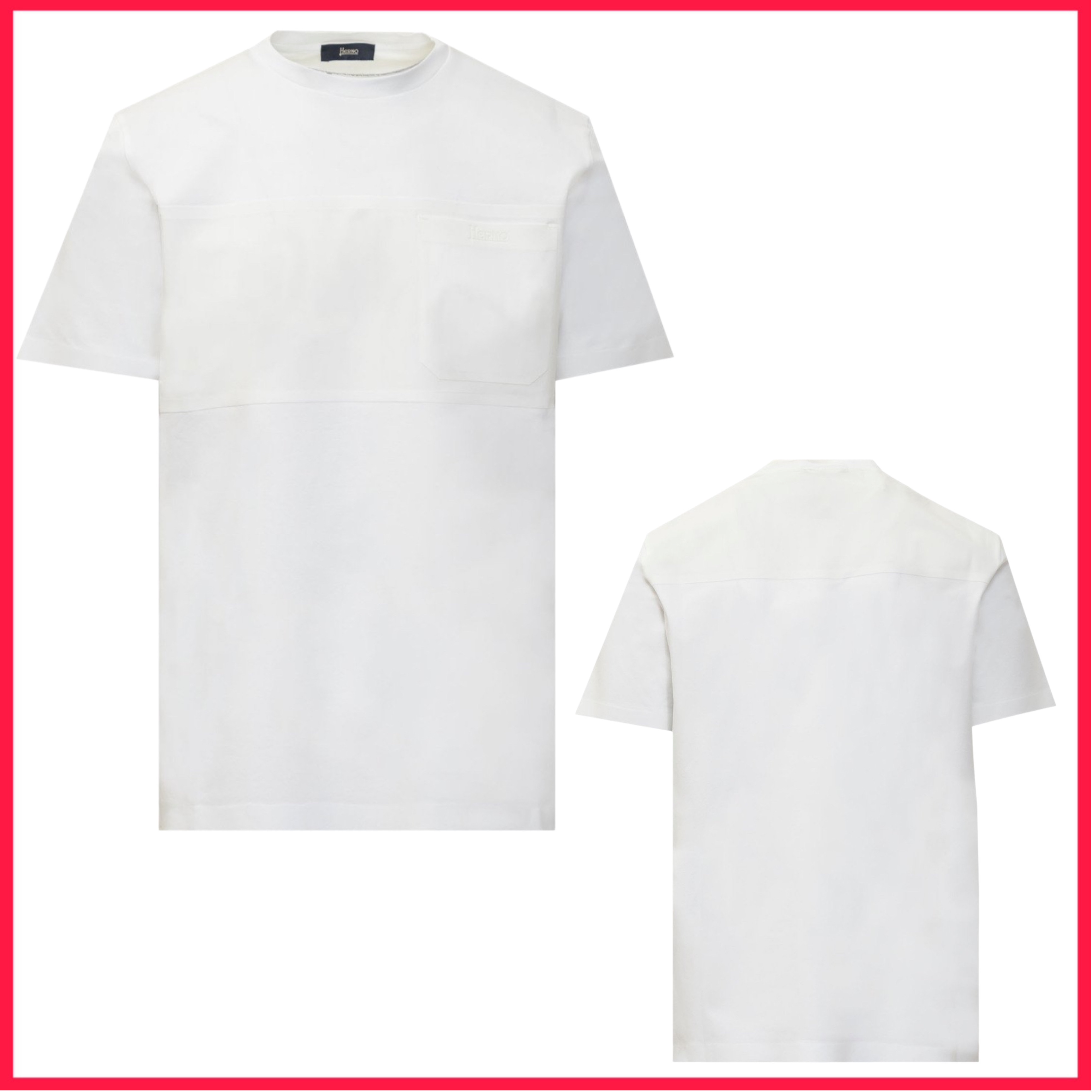 [ヘルノ]胸ポケットロゴ クルーネック コットン半袖Tシャツ