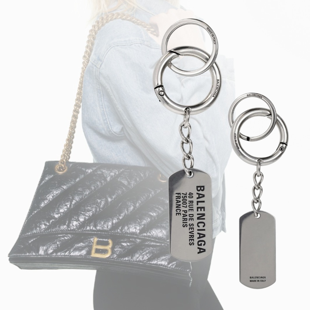 【BALENCIAGA】新作 タグ キーリング チャーム ロゴ シルバー