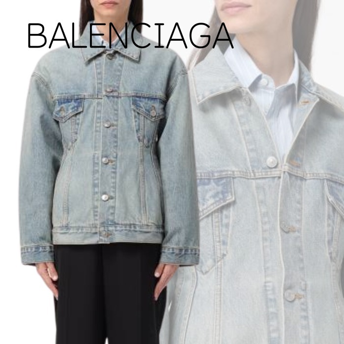 【BALENCIAGA】アワーグラス デニムジャケット ブルー