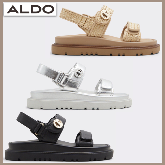 【ALDO】メタリック ★ ラフィア★ 厚底 ★ ベルクロ・サンダル