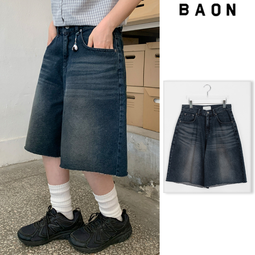 【BAON】Myusen Damage Washing Bermuda Denim Pants