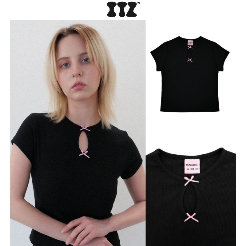 【ITZAVIBE】TWO RIBBON HALF SLEEVE TOP