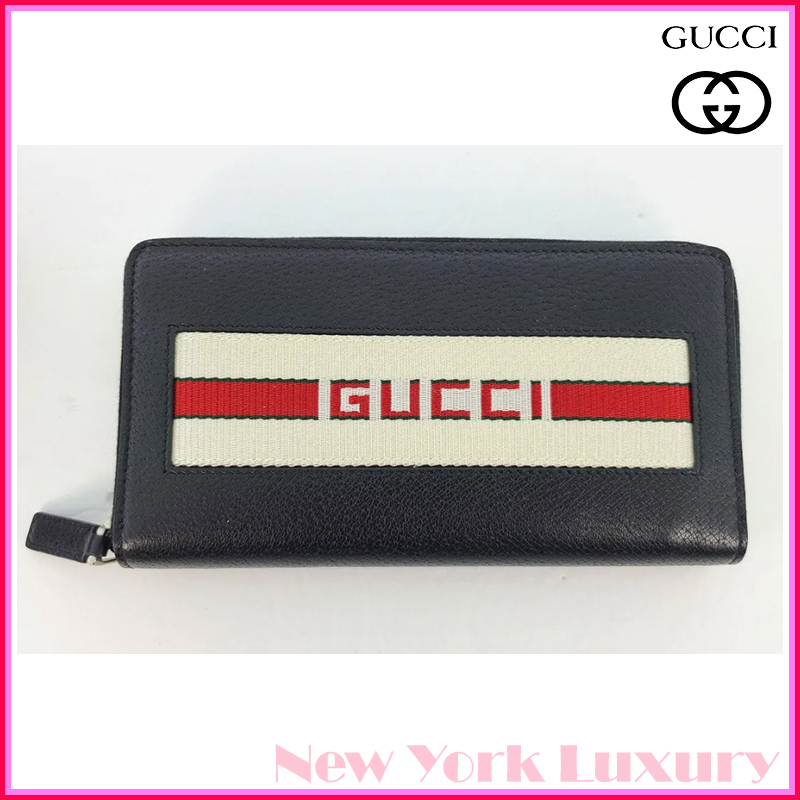 GUCCI★素敵！Black leather Log long Zip Around Wallet