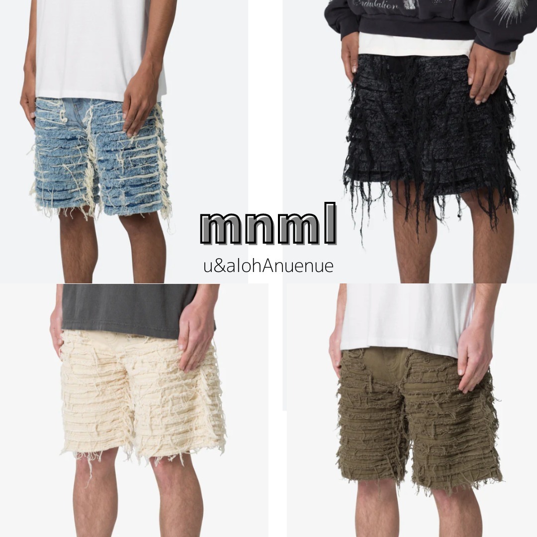MNML◆オールオーバー◆フレイド◆デニム◆ショートパンツ