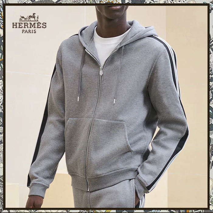 HERMES 24AW フーデッドジップパーカー《Run H》グレー 直営店