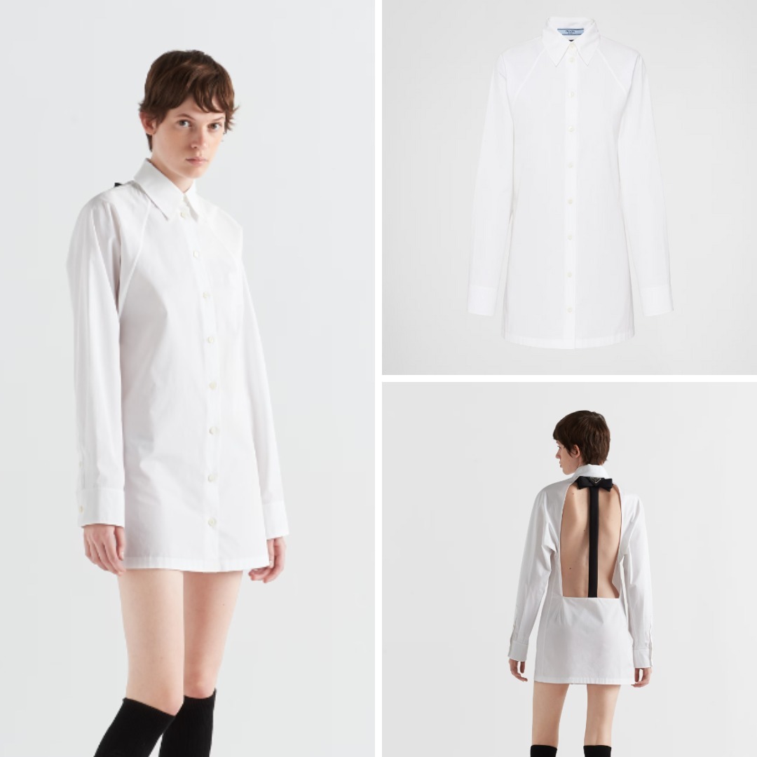 《送料無料》 PRADA Poplin mini-dress with bow