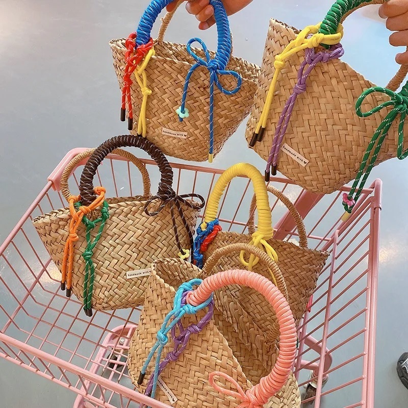 韓国デザイン ストローバッグ カラフルデザイン かごバッグ