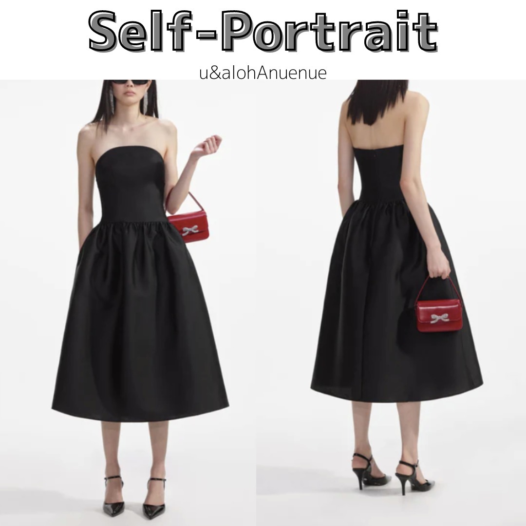 Self-Portrait◆ブラック◆タフタ◆ミディドレス[送料込]