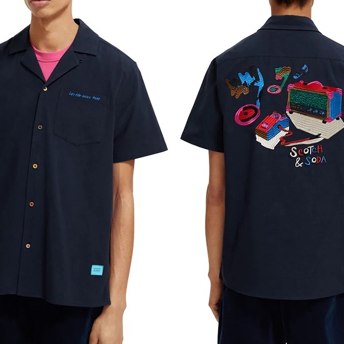 “Scotch & Soda”クリンクルバックエンブロイダリーシャツNavy