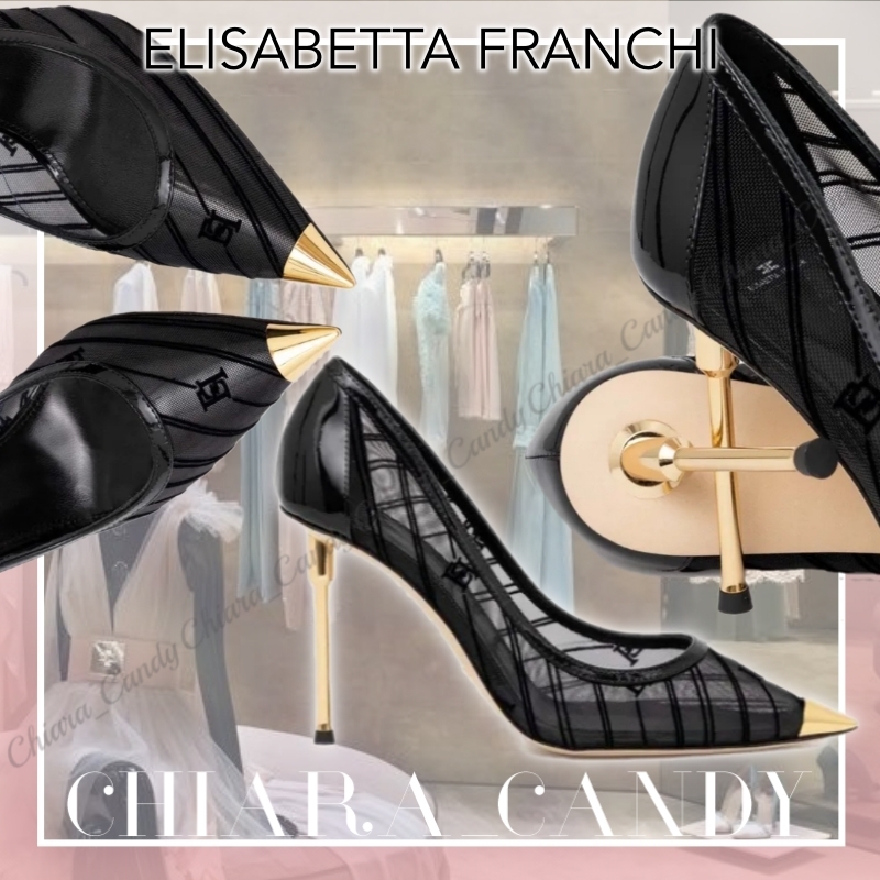 【24SS NEW】ELISABETTA FRANCHI / フロックメッシュ パンプス