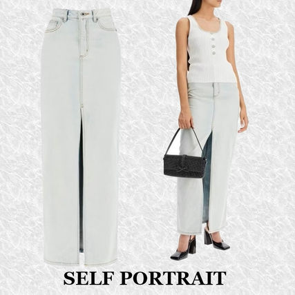 SELF-PORTRAIT★デニム スリット マキシ スカート★関税込み osharewalker ロング スカート デニム レディース ボトムス