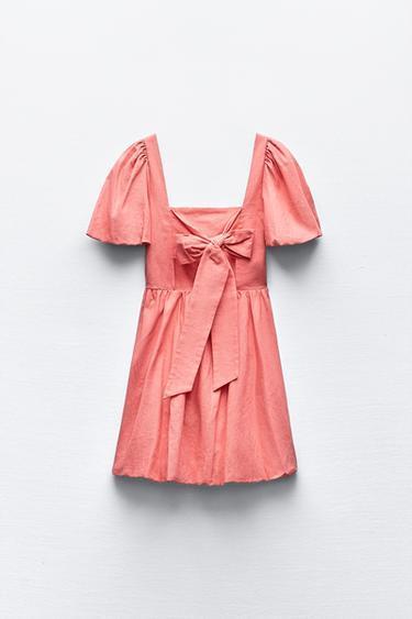 ZARA】リボン リネンブレンド ミニワンピース ワンピース