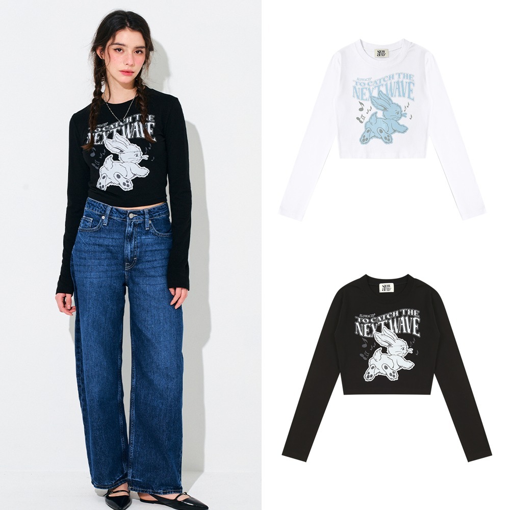 Tシャツ・カットソー [SLOW ACID] WS DANCING RABBIT CROP LONG SLEEVE (2 COLOR)