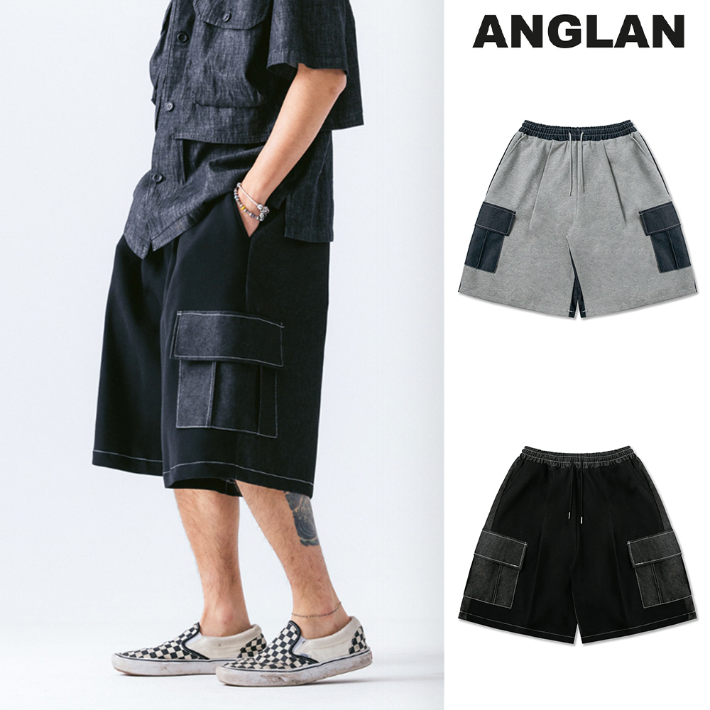 【ANGLAN】Denim Sweat Mixed Cargo Half Pants