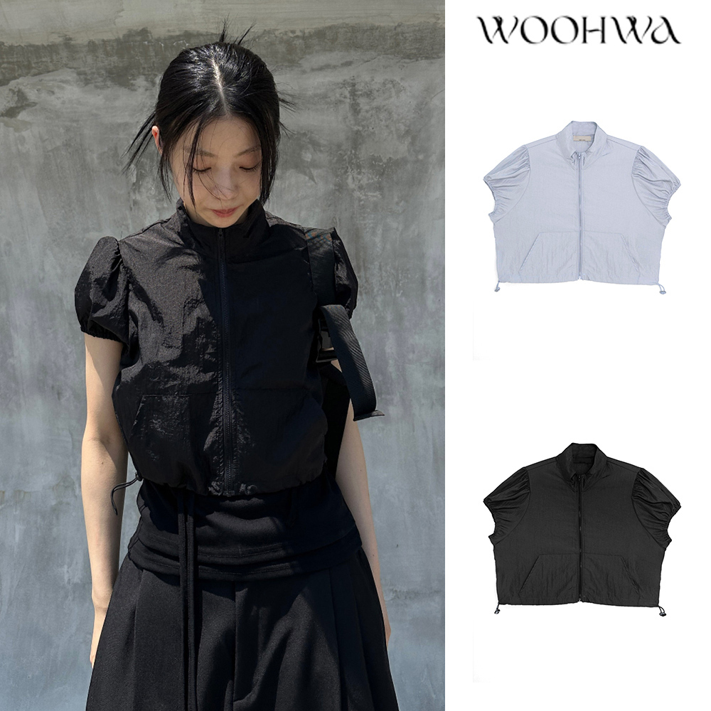 【WOOHWA】SHIRRING HALF ZIP-UP