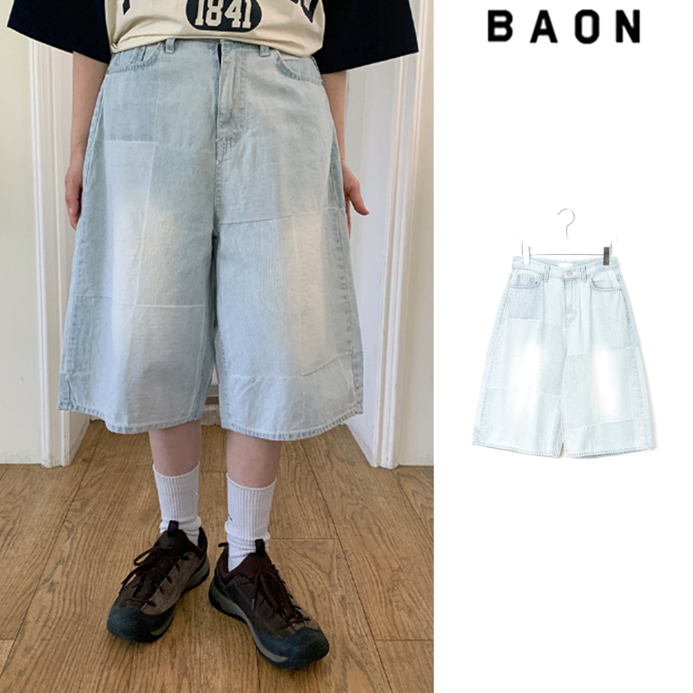 【BAON】Nazumi Cube Washing Light Blue Bermuda Denim Pants