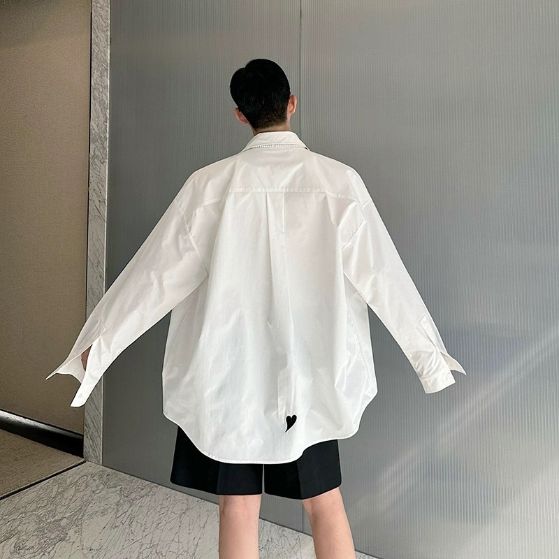 メンズ長袖ハート柄シャツトップスゆったりおしゃれ春夏
