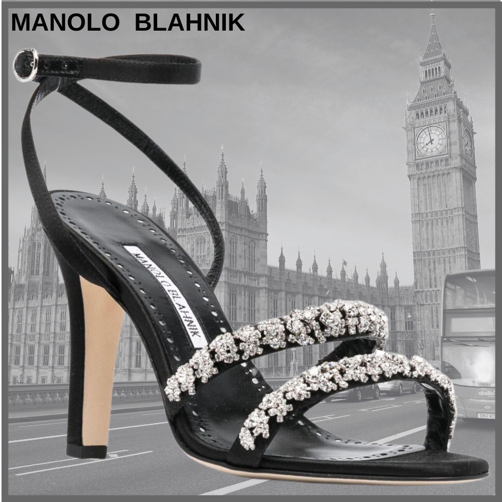 【MANOLO BLAHNIK 】★ビジュートリム レザーサンダル