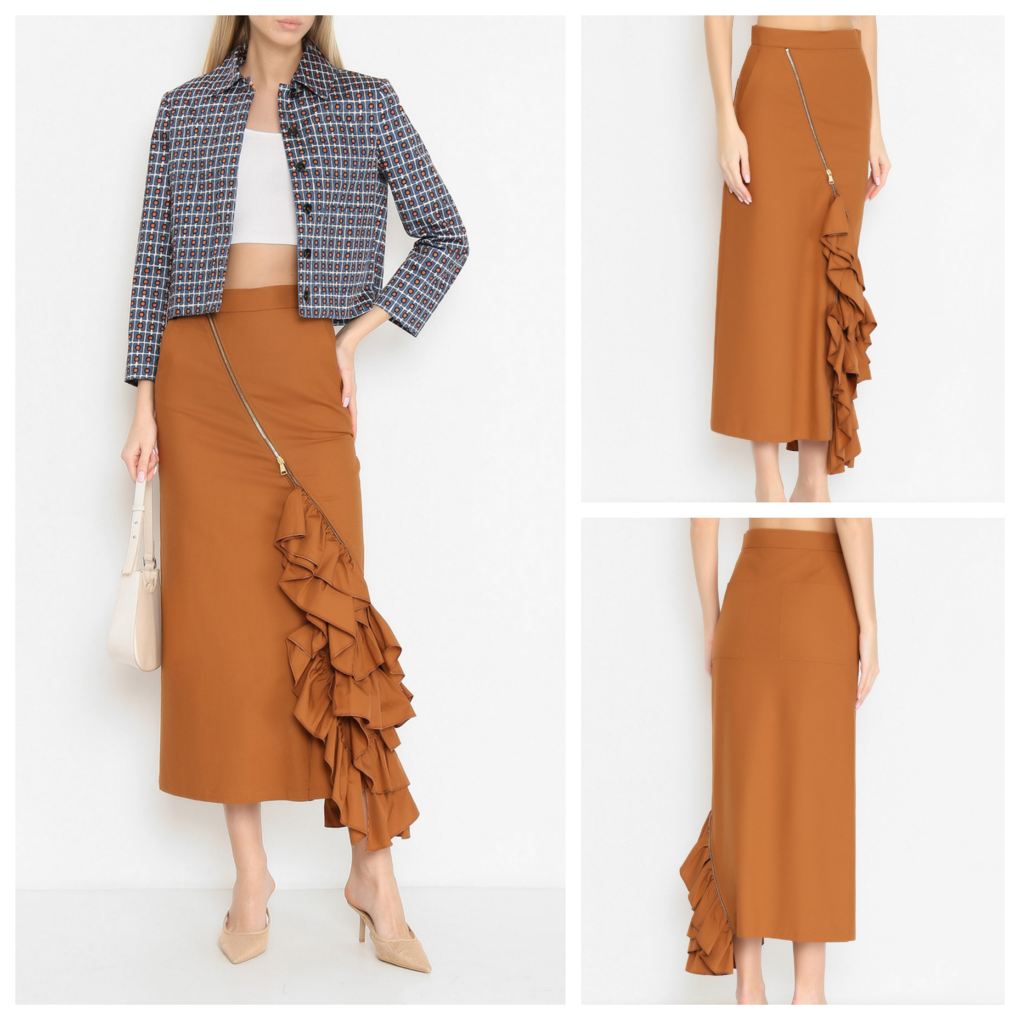 《送料無料》 MAX MARA Gabardine skirt with ruffles MUSHROOMS