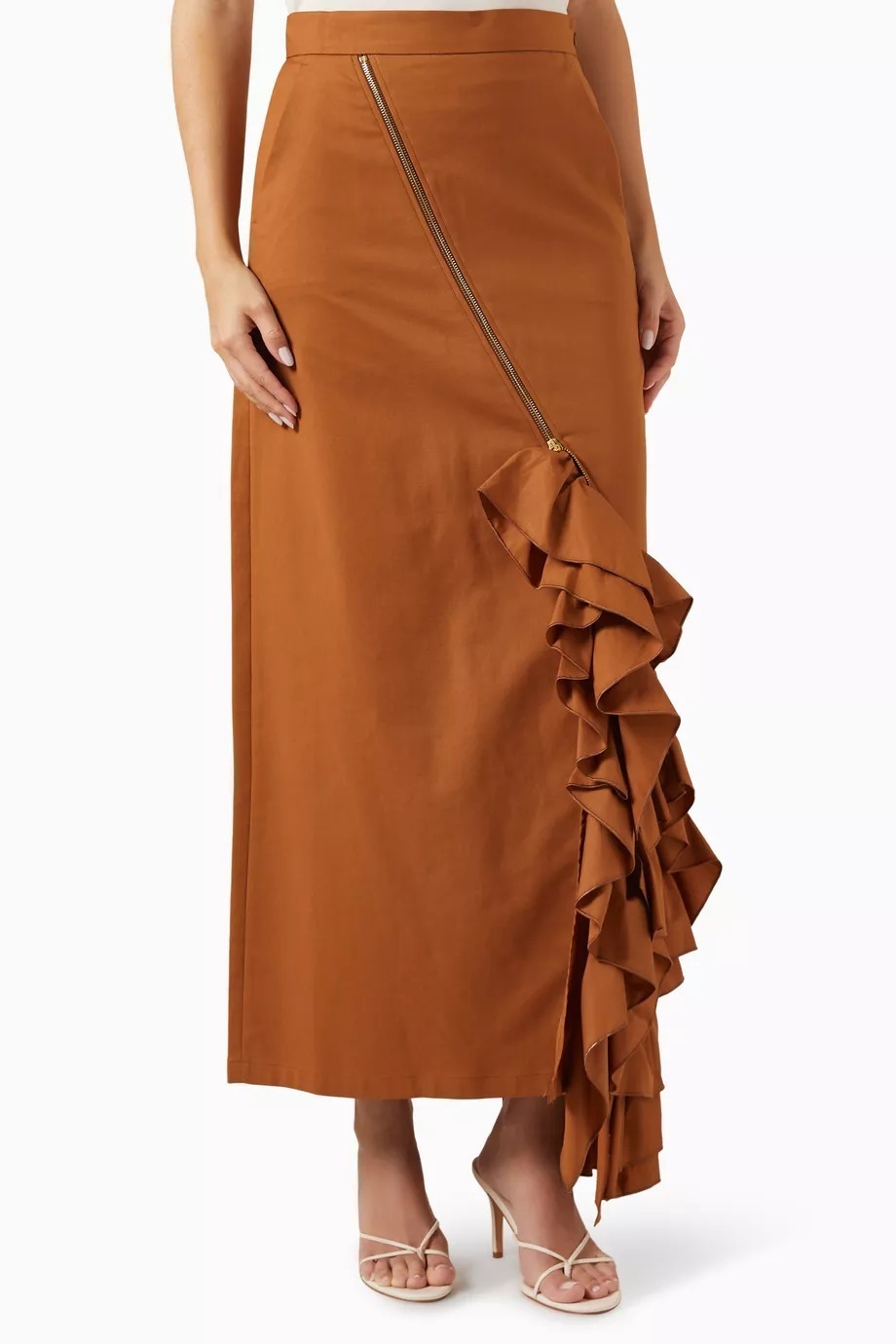《送料無料》 MAX MARA Gabardine skirt with ruffles MUSHROOMS