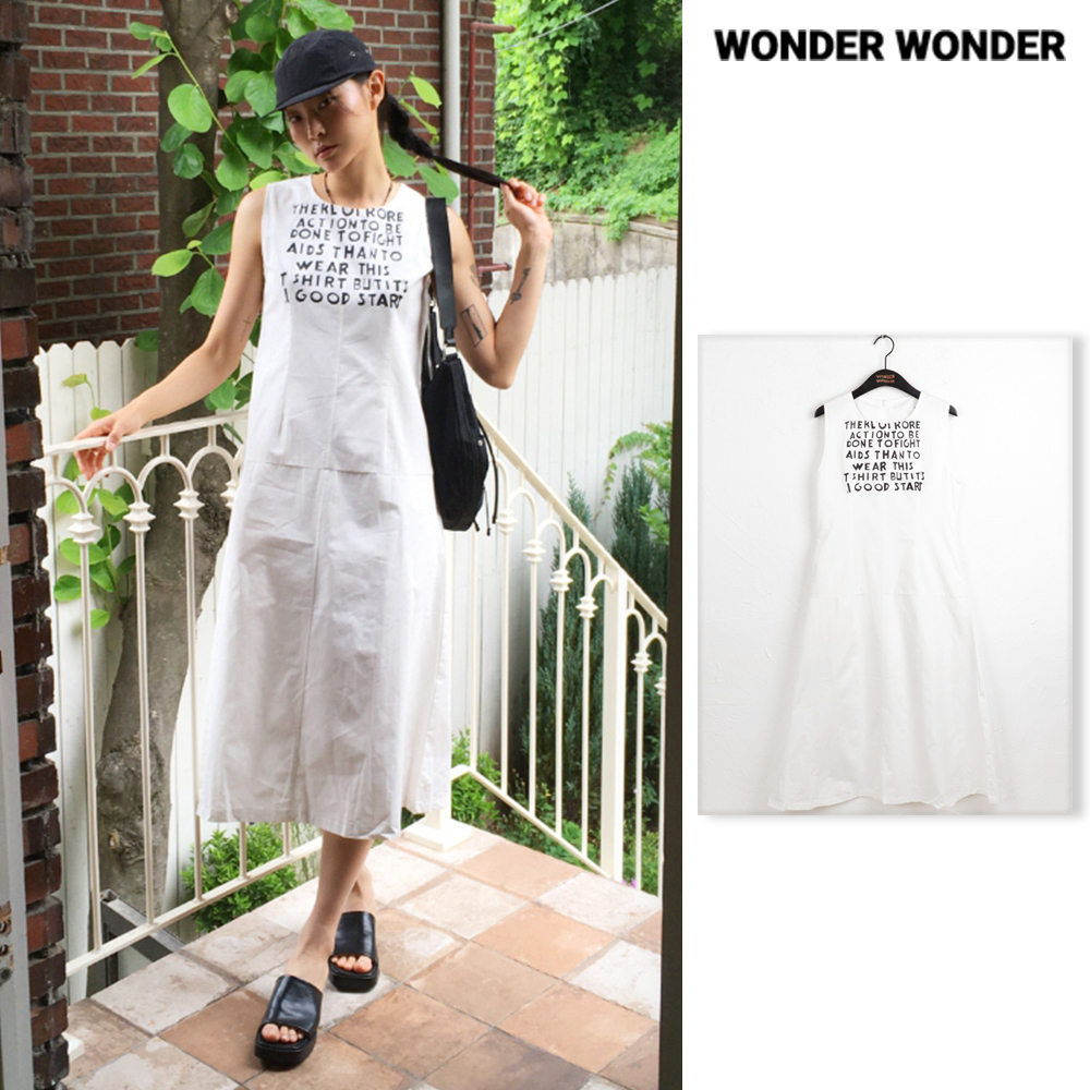 【WONDER WONDER】Binssi Nylon Lettering Sleeveless Long OP