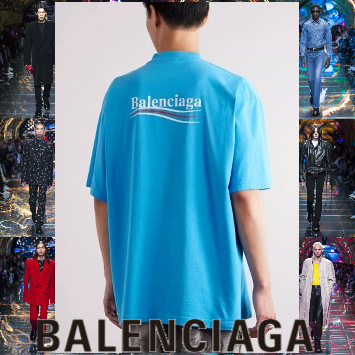 BALENCIAGA ブランドロゴ Tシャツ 半袖 ブルー