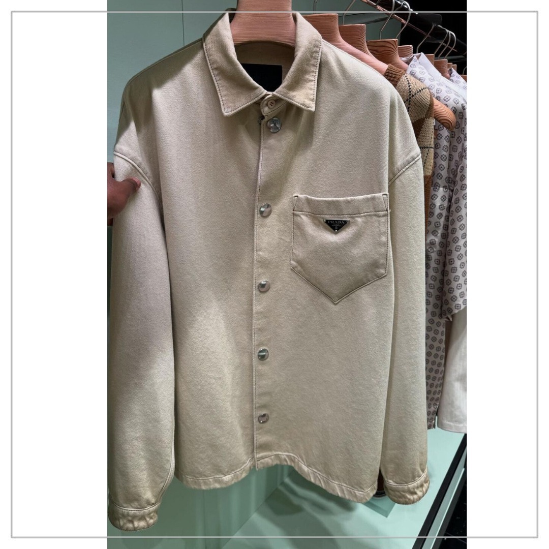 【大人気】PRADA◆ブルデニム 長袖シャツ ヴィンテージ加工 ロゴ