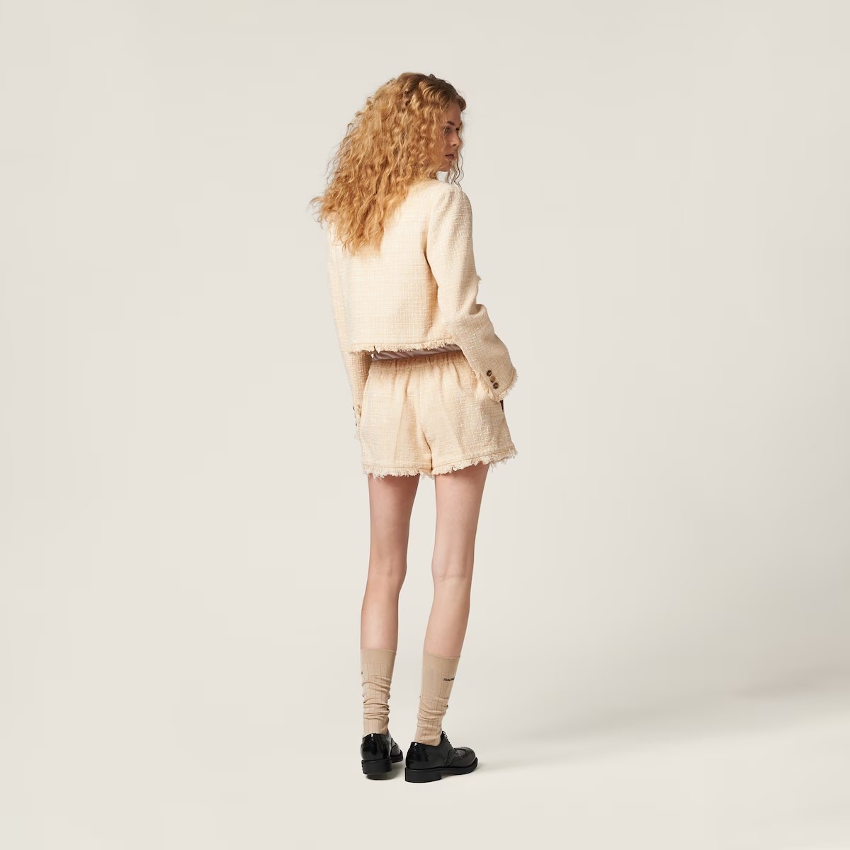 《送料無料》 Miu Miu Single-breasted tweed embroidered logo