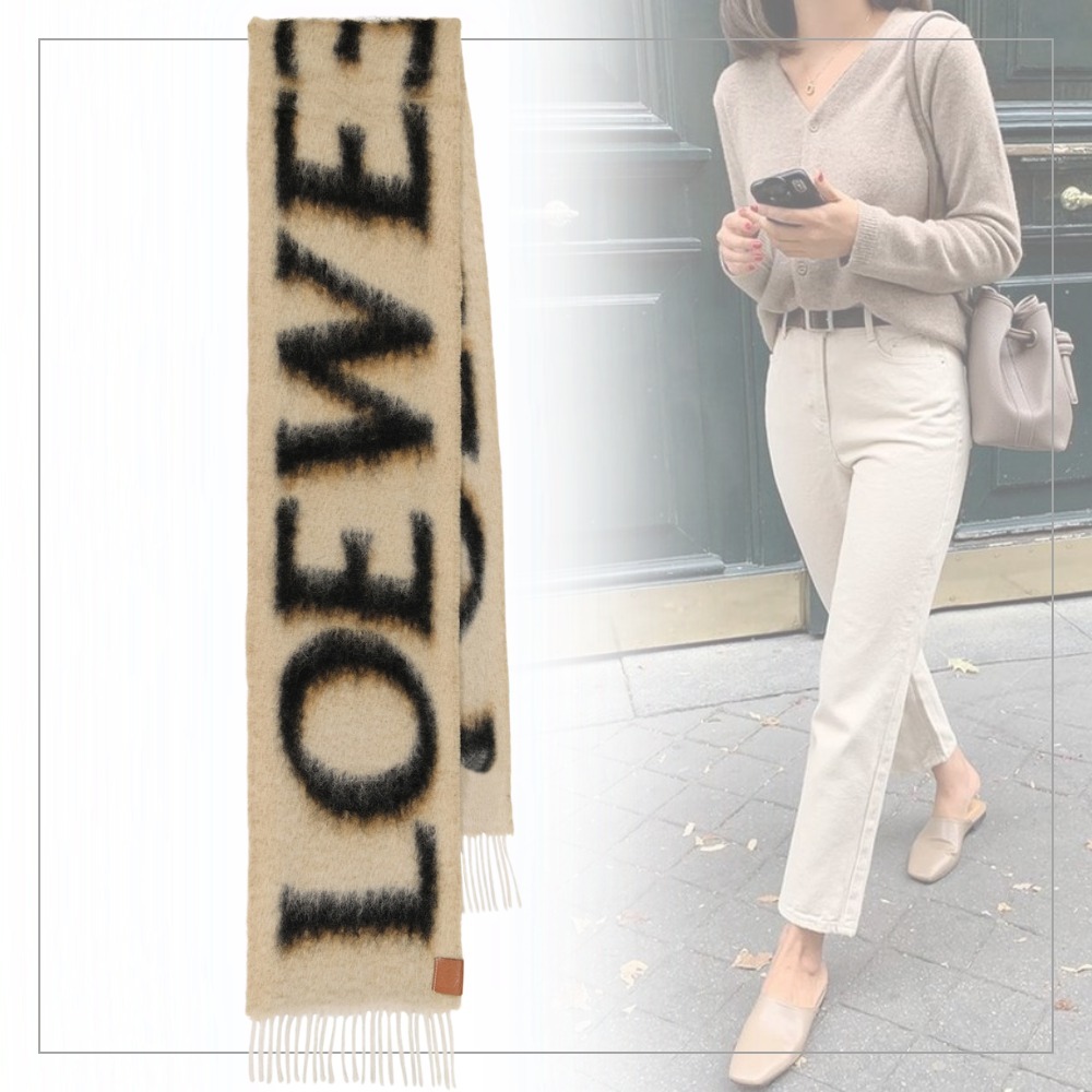 《大胆なロゴ》【LOEWE】ロゴ入りジャカードウール混スカーフ