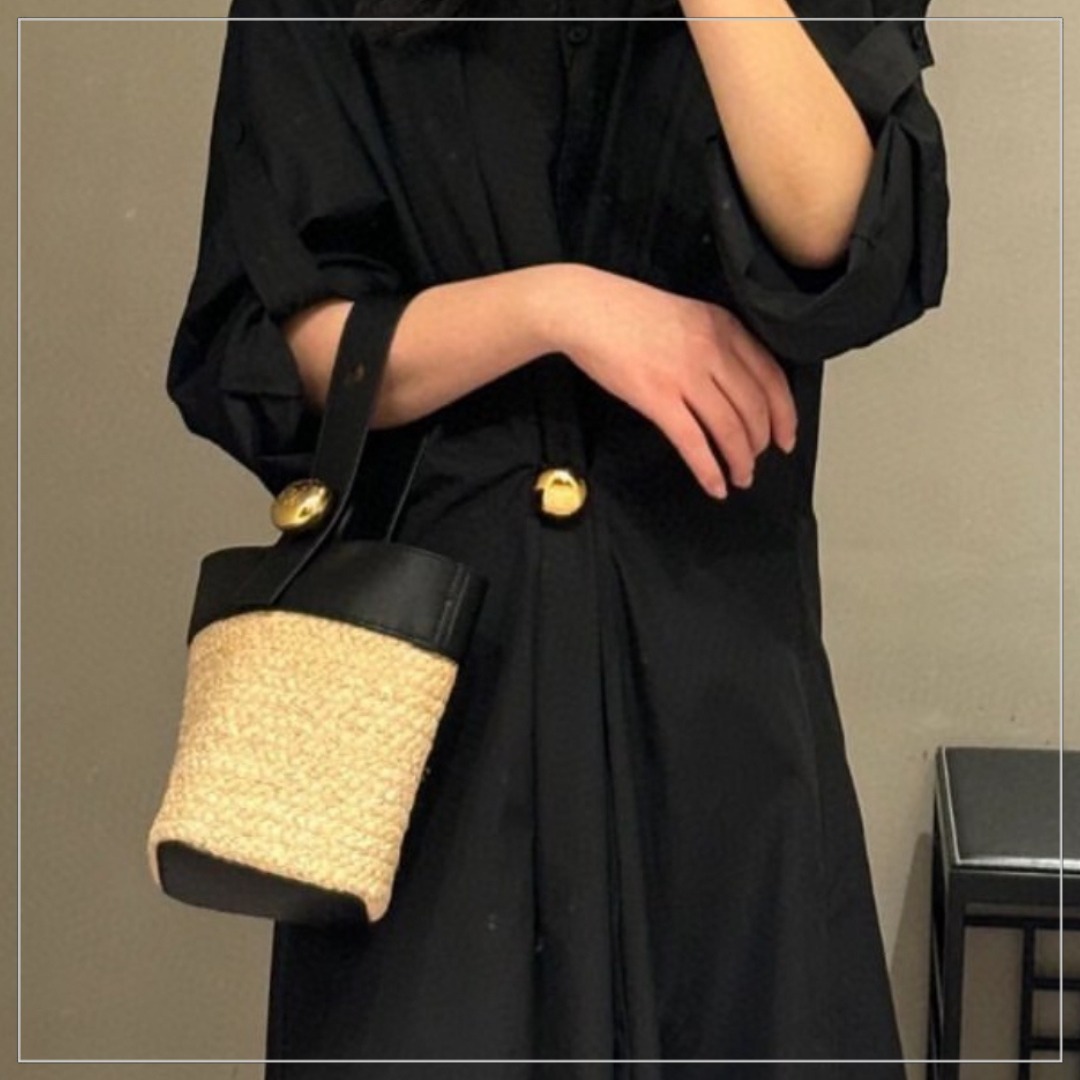 話題 LOEWE◆ぺブル ラフィア×レザー ミニ バケットバッグ ロゴ