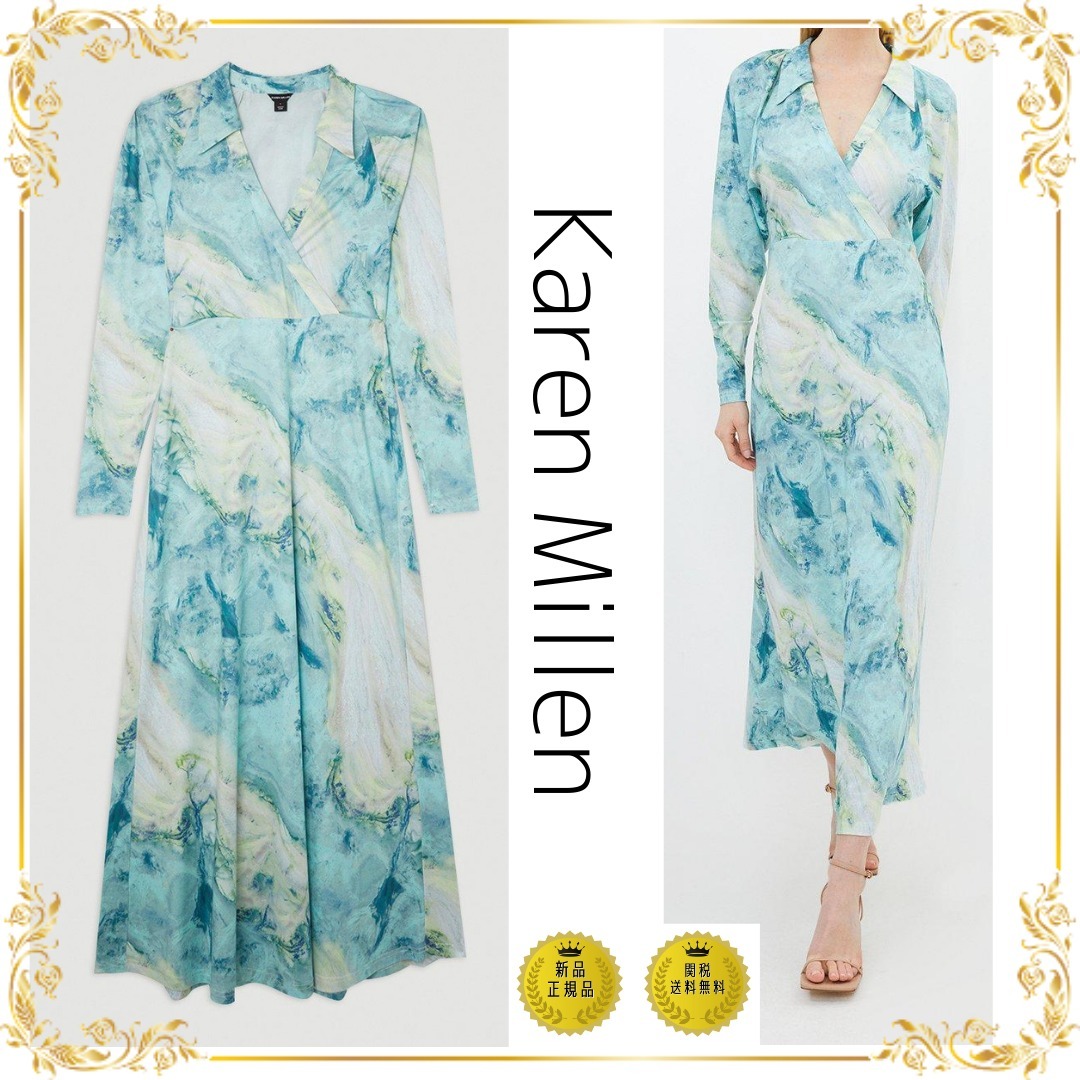 Karen Millen ワンピース ジャージ マーブルプリント/関送無料